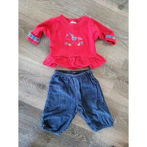Vintage Carter's Horse Applique Red Shirt Floral Trim 0-3 Months Outfit Denim #7